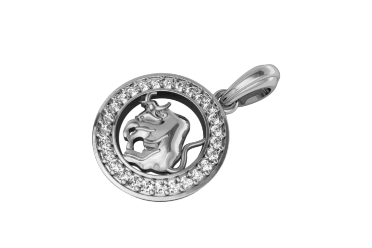 Taurus Charm in Silver with 27 Brilliant Cut Diamonds